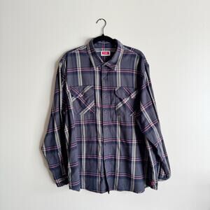 Wrangler Grey Black Plaid Button Up Flannel Shirt - XL